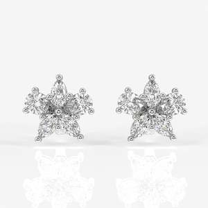 Boucles d'oreilles clous en diamant de laboratoire, or 9 carats, avec coupe poire et marquise, design élégant - Product Image 5