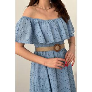 Baby Blue Off-Shoulder Broderie Anglaise <b>Dress</b> - Baby Blue - Product Image 4