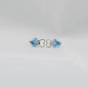 CUSTOMISED BLUE HEART Cut LAB GROWN DIAMOND Diamond Martini Setting Stud Earrings, Solid 18KT Gold Earring Gift For Women