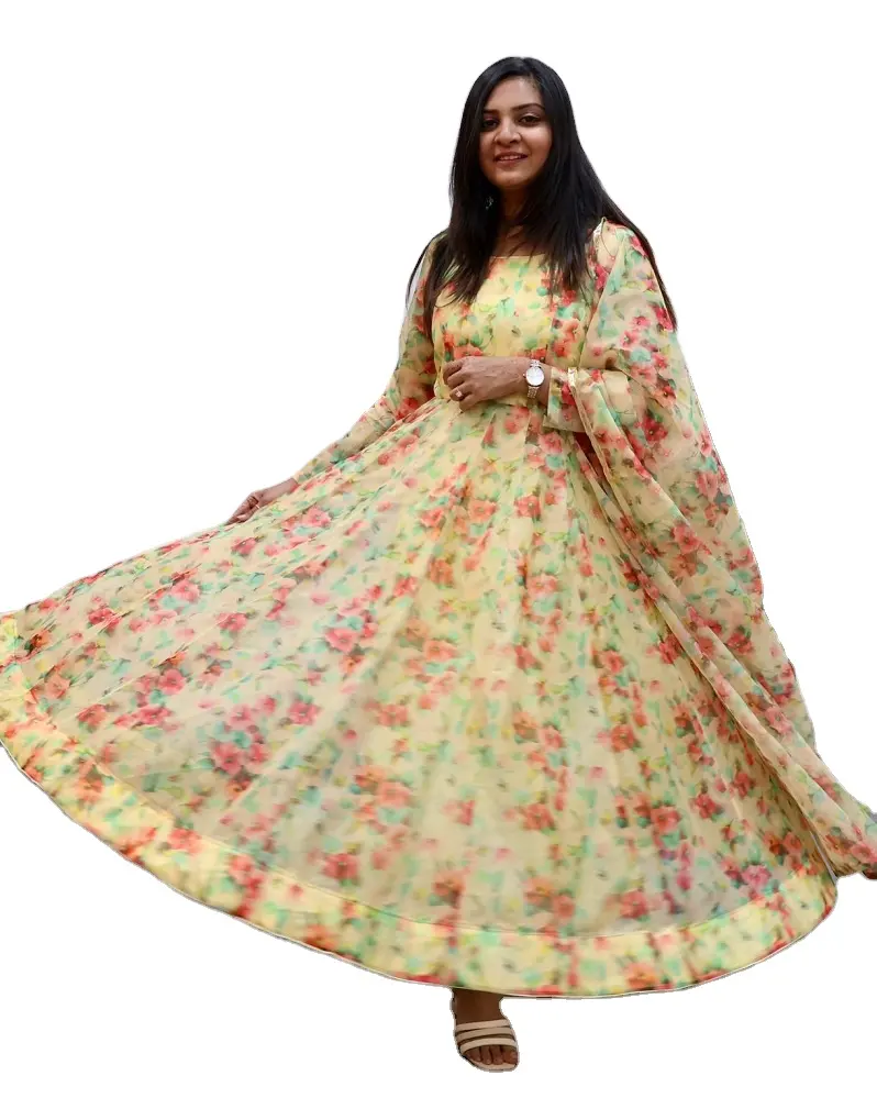 Traje de Material de seda para mujer, ropa India Anarkali, Ropa Étnica