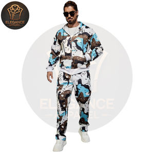 Por encargo nueva moda producto de alta demanda Durable Street Wear Print Zip-Up Sudadera con capucha y bolsillos ropa exterior pantalones de chándal conjunto para hombres - Product Image 2