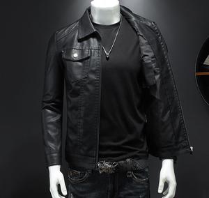 Vestes en cuir à logo personnalisé et à manches longues à col rabattu dernières vestes boutonnées en cuir pour hommes disponibles tenue décontractée à bas prix - Product Image 2