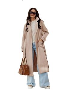 New Arrival Tie Waist Lapel Collar Oversized Long Trench Coat with full customization option. - Product Image 3