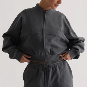 เสื้อมีฮู้ดผ้าฟลีซผ้าฝ้ายซิปรูดเปิดไหล่ขนาดใหญ่พิเศษระบายอากาศได้ดีดีไซน์เนอร์งานปักตามสั่ง - Product Image 4