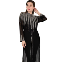 Élégante Abaya de Dubaï en Georgette et Crêpe, avec Appliques de Paillettes et Perles, Broderie Manuelle de Luxe, Longueur Ras du Sol, Coupe A-Line