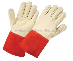Gants de soudage en peau de chèvre KOKAL SAFETY, manchette en toile rouge, doublure en Kevlar, pouce en forme d'aile |   Gants de sécurité TIG résistants à la chaleur pour la soudure - Product Image 5