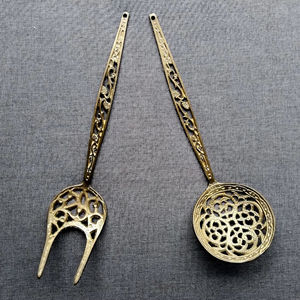 Prettiest Gold Stainless Steel Salad Servers Salad Tools For <b>Gift</b> <b>Hamper</b> Special Events Handcrafted From India - Product Image 1