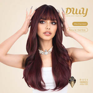 Jessi-DWy 26 Inches Long Natural Wavy Glueless Synthetic <b>Wig</b> Bangs for Women 32 Inches Stretched Length 2 Shades Loose Wave - Product Image 1