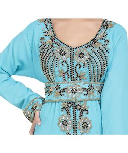Caftans en georgette bleue avec fonction respirante brodée Zari Work ODM pour vêtements islamiques - Product Image 2