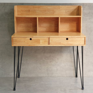 Solid Wood 100x60x115cm Computer Desk with Integrated Bookshelf and Modern Hairpin <b>Iron</b> Legs BD68109 for Bedroom or Hotel - Product Image 3