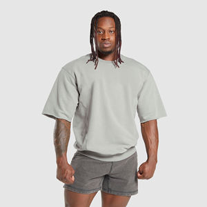 Camiseta extragrande personalizada, fabricante, precio barato, manga corta, negra, gris, para hombre, camiseta lavada con ácido en blanco - Product Image 1