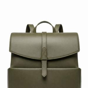 Durable Genuine Leather Green Flap Backpack with Adjustable Strap Ideal for School Travel and Everyday Use - Product Image 3