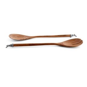 Ensemble de 2 cuillères à salade en bois naturel écologique, manche long, lavable au lave-vaisselle, logo personnalisé pour les mariages, les hôtels, l'utilisation sur la table - Product Image 1