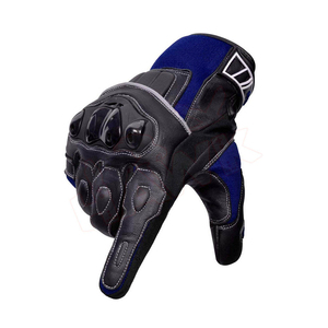 Gants de moto en cuir noir et bleu, à doigts entiers, avec fermeture auto-agrippante, pour hommes - Product Image 6