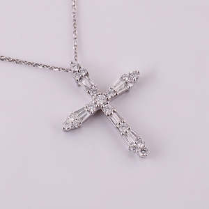 Dignified Round Brilliant Cut Moissanite <b>Cross</b> <b>Pendant</b> Necklace 14k Gold Plated 925 <b>Silver</b> Trendy Gift Jewelry - Product Image 2