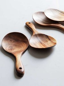 Cuchara de madera duradera con mango suave para cocinar, revolver y servir sin resbalones, ideal para fiestas - Product Image 2