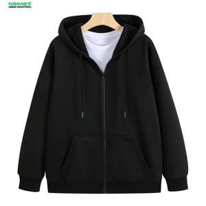 Venta al por mayor de alta calidad Drop Shoulder Twill Forro de manga larga de algodón pesado Zip up Hoodies con bolsillos para los hombres - Product Image 1