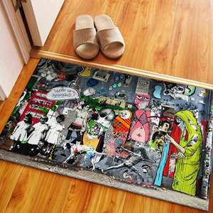 Tapis imprimé : Abstrait, moderne, personnalisé, graffiti Banksy, décoratif, tendance, avec poils doux - Product Image 1