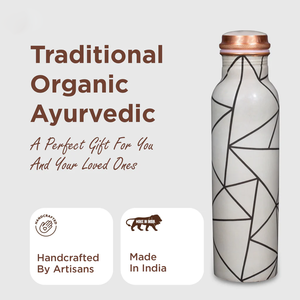 Pure Copper <b>Water</b> <b>Bottle</b> 750 ml Grey Abstract Design Modern Drinking Flask for <b>Gym</b> Office Home Leak Proof - Product Image 5