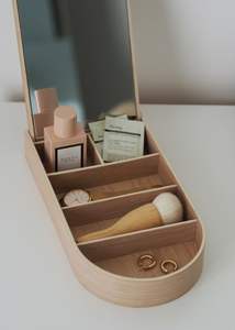 Boîte à bijoux en bois de style moderne personnalisée avec couvercle transparent et miroir pour le rangement de cosmétiques, de rouge à lèvres et de lotion - Product Image 5
