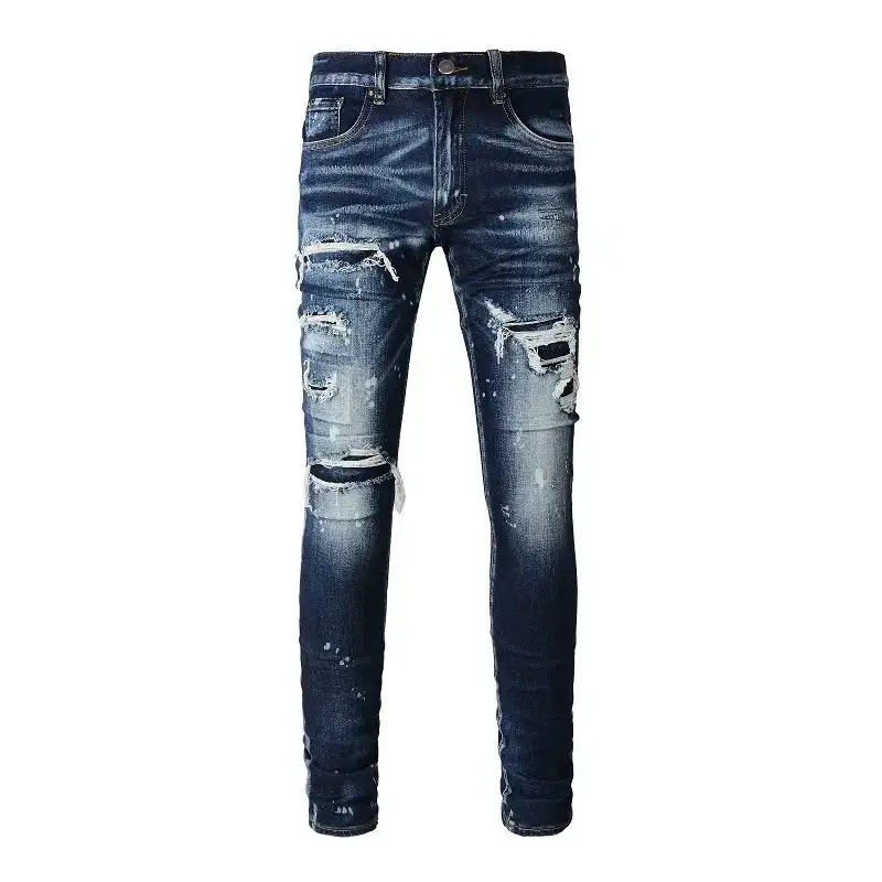 Denim Patch Heren Jeans Hoge Kwaliteit Streetwear Broek Gescheurde Jeans Heren Kwaliteit Jeans