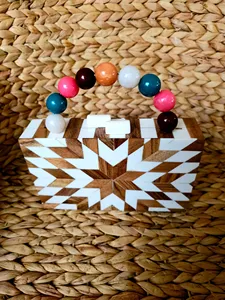 Bolso de noche de madera de resina personalizable, Cierre magnético, nuevo bolso de mano a la moda para bodas, eventos, bolso de fiesta único Natural - Product Image 5