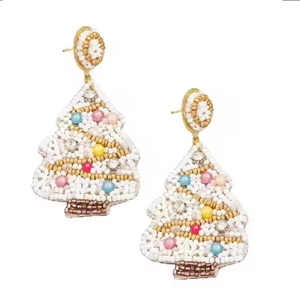 Pendientes bordados de semillas de árbol de Navidad hechos a mano personalizados, abalorios de perlas de diamantes festivos, regalo de joyería de boda para vacaciones - Product Image 1