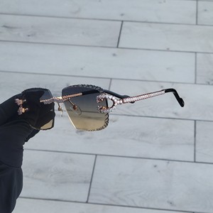Luxury Gold Rimless Crystal <b>Square</b> Sunglasses for Women UV400 Designer Brown Gradient Fashion Eyewear - Product Image 3