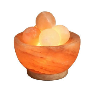 Lampe décorative électrique en gros avec base en bois, lampe de sel de l'Himalaya en forme de bol, fil et ampoule inclus, lampe de sel naturelle - Product Image 1