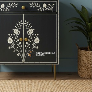 Mueble de Salón de Lujo Moderno y Ecológico, Hecho a Mano, con Incrustaciones de Hueso Negro, Diseño Floral, Disponible al Mejor Precio en India - Product Image 2