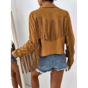 Capispalla reversibile stile Varsity da donna cappotti invernali con Logo personalizzato con frange con finiture aperte davanti giacca con motivo animale - Product Image 5