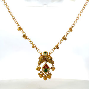 Collier double paon antique en or 22 carats, bijoux fins traditionnels Meenakari - Product Image 6