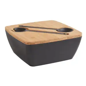 High quality New Collection Set of natural spun bamboo bowls with lid salad lacquer bowl and spoon for meal handmade in Viet Nam