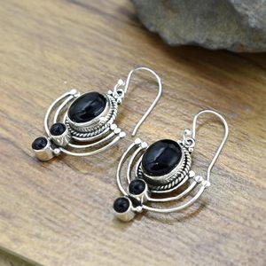 À la mode Style bohème 925 en argent Sterling fait à la main goutte balancent cerceau Onyx pierre précieuse pendentif beau cadeau de fête pour les femmes - Product Image 5