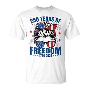 T-shirt Messy Bun per il 250° Anniversario degli USA: Celebra 1776-2026 - Edizione Limitata, Abbigliamento Promozionale - Product Image 1
