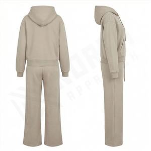 Ensemble de survêtement décontracté pour femmes avec logo personnalisé, uni, tendance, surdimensionné, broderie, pantalon de sport, fermeture éclair, haut à manches longues, deux pièces - Product Image 2