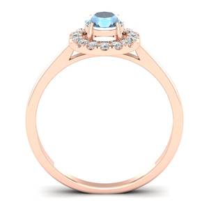 Anillo de Oro Sólido de 14K con Halo de Diamantes y Gema de Aguamarina de Corte Redondo de 0.5 Quilates, Joyería Fina de Lujo para Regalo de Boda, REYES - Product Image 4