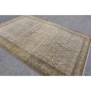 Alfombra turca de lana clásica Beige de 6,5x9,4 pies, diseño de retazos para entrada, sala de estar, dormitorio, alfombra lateral Rectangular de látex - Product Image 2