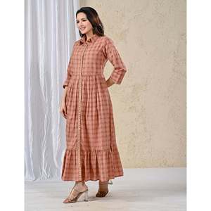 Vestido Largo Estampado de Algodón Color Durazno con Cintura Imperio, Transpirable, Estilo Casual Hippie para Fiesta, Sin Tirantes, Disponible en Tallas XS a 5XL, ODM - Product Image 4