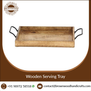 Juego de 3 bandejas para servir comida de madera hechas a mano de alta calidad con asas de metal Diseño rectangular personalizado Perfecto para restaurante de hotel - Product Image 4