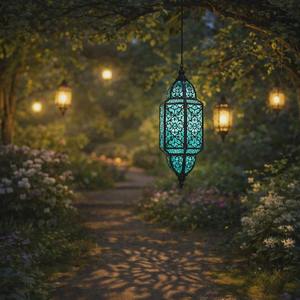 Farol Colgante de Vidrio Azul, Ideal para Decoración de Interiores y Exteriores, Hogar, Sala de Estar, Jardín, Balcón, Entrada y Estudio, Procedente de la India - Product Image 2