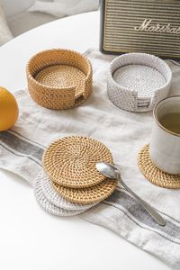 Ensemble de sous-verres en rotin tissé à la main pas cher en gros tapis de boisson rond naturel artisanat écologique - Product Image 2