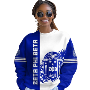 Sudadera Azul con Cuello Redondo de la Hermandad Griega Zeta Phi Beta para Mujer, Prenda Bordada de 1920 - Product Image 4