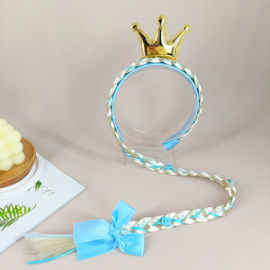 Новинка, Детская повязка на голову для принцессы Эльзы, парик для девочек, длинная коса, корона принцессы, аксессуары для волос, замороженные - Product Image 5