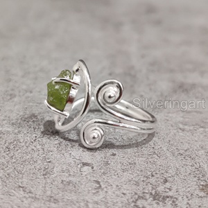 Bijoux en pierre brute bague pour femme péridot brut naturel pierre précieuse août pierre de naissance anniversaire concepteur 925 bague en argent Sterling - Product Image 4