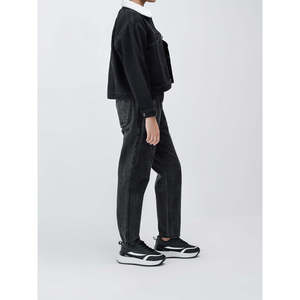 LYRA Ladies High Street Straight Denim Pants Washable & Breathable <b>Elastic</b> Waist with Logo Simple Design Trousers Length - Product Image 3