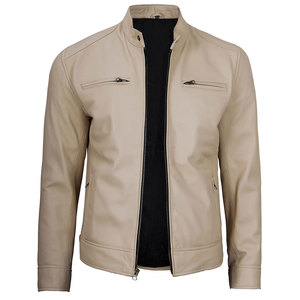 Blouson aviateur en cuir rouge premium pour homme, col rabattu, fermeture éclair sur le devant, coupe-vent, écologique, directement de l'usine - Product Image 1