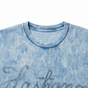 Nueva Camiseta Personalizada con Logotipo Bordado con Cuentas y Pedrería para Mujer, Camisetas Brillantes Unisex 100% Algodón, Camiseta con Logotipo de Diamantes Brillantes para Chica - Product Image 3