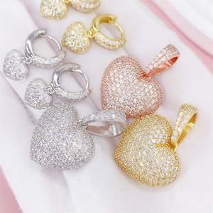 Ensemble de boucles d'oreilles pendantes avec pendentif en diamant Cur rond et goutte pour femme - Product Image 4