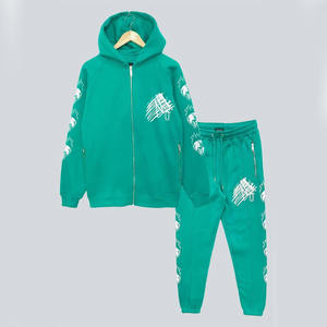 Custom <b>Men</b> <b>Green</b> Skull Print Tracksuit Hooded Sweat <b>Suit</b> Two Piece Set Breathable Fabric Cotton Made <b>Men</b> Tracksuits - Product Image 5